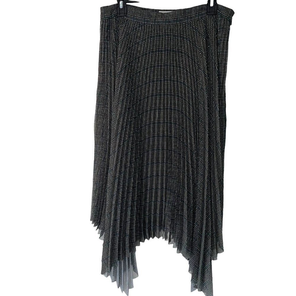 Grey Jason Wu Accordion Midi Skirt Womens Size 10 Lined Side Zipper Green Black